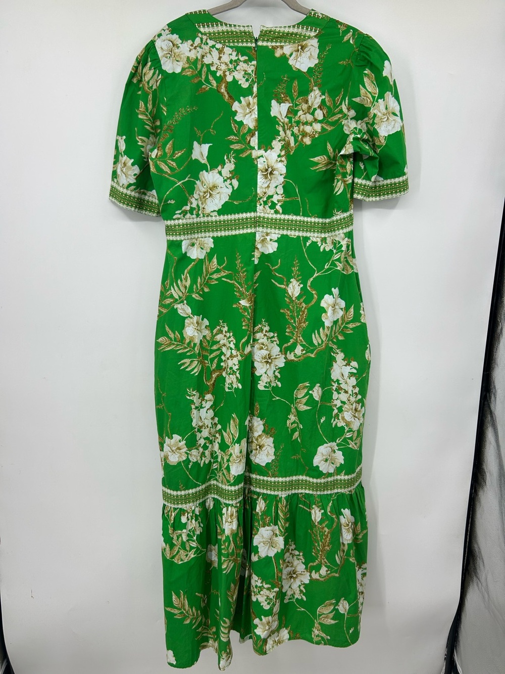 Raishma Darcie Green Floral Maxi Dress V Neck 100% Cotton Size 16 - Picture 9 of 12